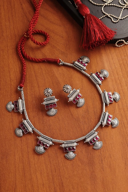Mero Jewellery Pink Stones Temple Tribal Necklace Set 