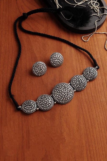 Mero Jewellery Silver Plated Floral Temple Choker Set 