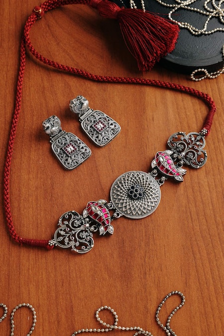 Mero Jewellery Pink Gemstones Kundan Temple Choker Set 