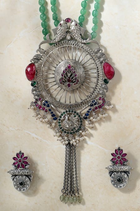 Mero Jewellery Tribal Temple Pendant Kempstone Necklace Set 