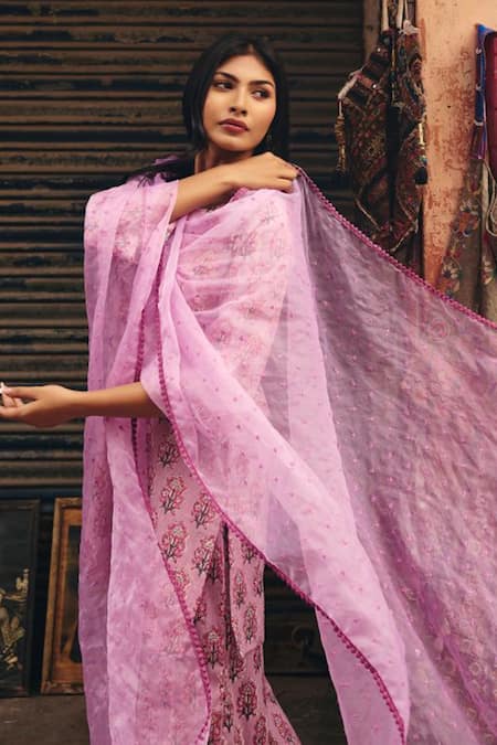 Gulabo Jaipur_Purple Cambric, Cotton Embroidery Round Neck Fiza Straight Kurta Set_Online_at_Aza_Fashions