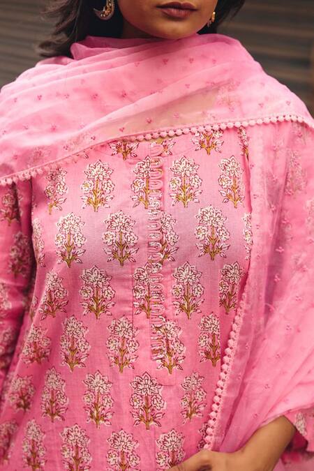 Shop_Gulabo Jaipur_Pink Cambric Embroidery Round Neck Fiza Straight Kurta Set _Online_at_Aza_Fashions