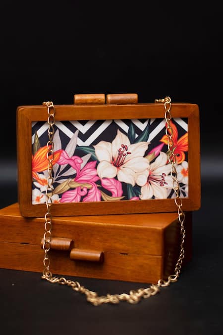 Nazaakat By Samara Singh Gold Multicolor Mango Wood Clutch 