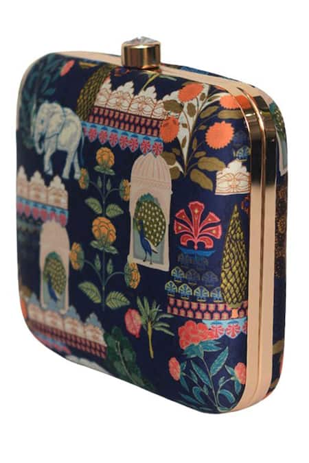 Buy_Nazaakat By Samara Singh_Multi Color Embroidery Multicolor Printed Clutch Purse _Online_at_Aza_Fashions