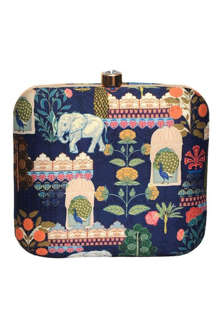 Shop_Nazaakat By Samara Singh_Multi Color Embroidery Multicolor Printed Clutch Purse _Online_at_Aza_Fashions