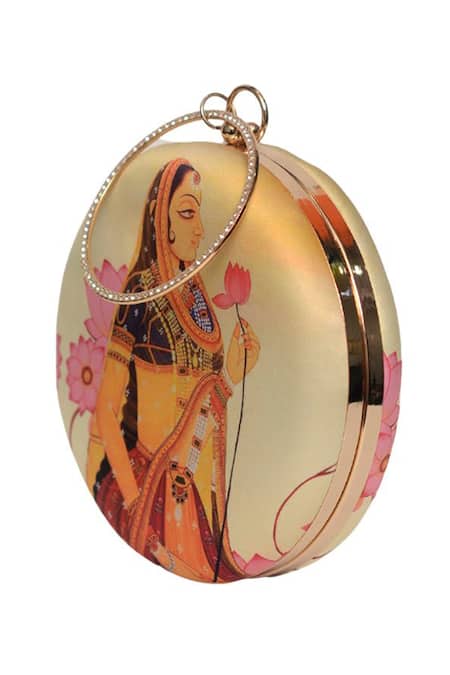 Shop_Nazaakat By Samara Singh_Multi Color Crystals Multicolor Printed Clutch Purse _Online_at_Aza_Fashions