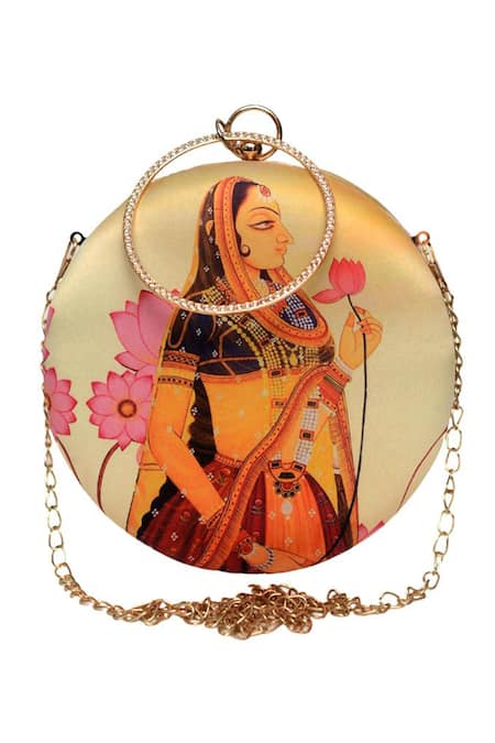 Shop_Nazaakat By Samara Singh_Multi Color Crystals Multicolor Printed Clutch Purse _at_Aza_Fashions