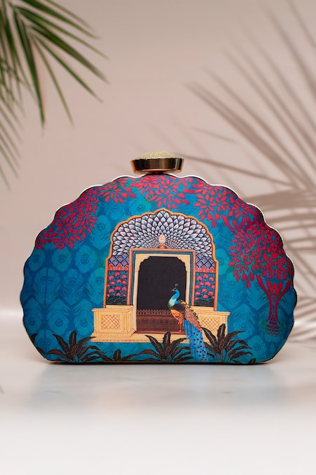 Nazaakat By Samara Singh Multi Color Multicolor Printed Clutch Purse 