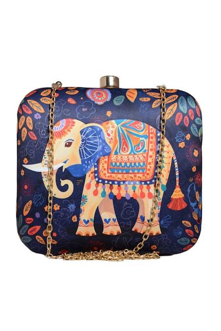 Nazaakat By Samara Singh Multicolor Elephant Print Clutch Purse 