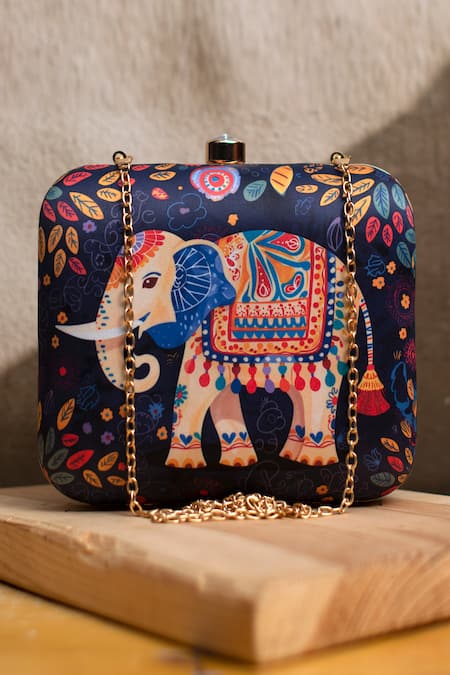Nazaakat By Samara Singh Multicolor Elephant Print Clutch Purse 