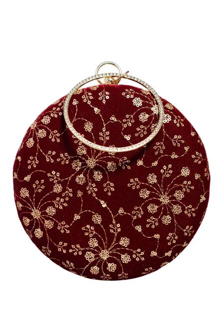Shop_Nazaakat By Samara Singh_Maroon Embroidery Sequin Clutch Purse _Online_at_Aza_Fashions