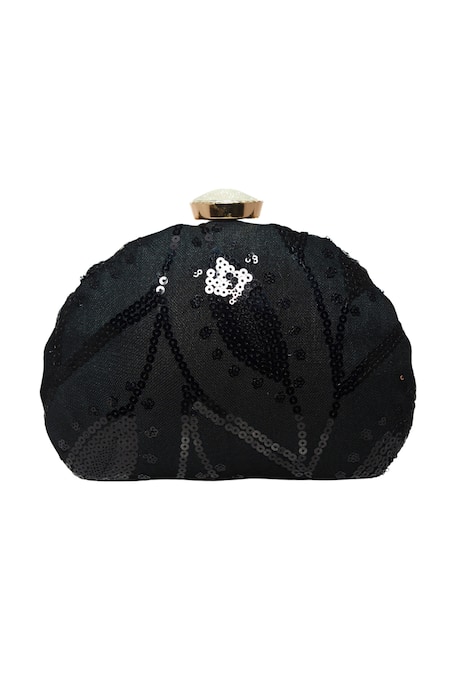 Buy_Nazaakat By Samara Singh_Black Embroidery, Sequins Clutch Purse _Online_at_Aza_Fashions