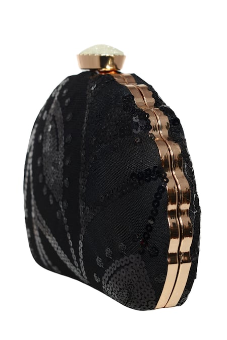 Shop_Nazaakat By Samara Singh_Black Embroidery, Sequins Clutch Purse _Online_at_Aza_Fashions