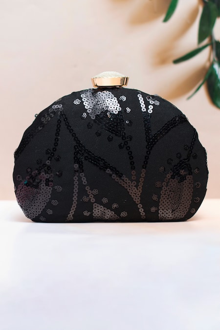 Nazaakat By Samara Singh Black Embroidery, Sequins Clutch Purse