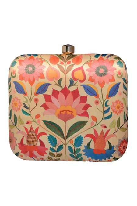 Shop Nazaakat By Samara Singh Multi Color Embroidery Floral Print Clutch Purse Online at Aza Fashions Shop_Nazaakat By Samara Singh_Multi Color Embroidery Floral Print Clutch Purse _Online_at_Aza_Fashions