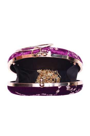 Nazaakat By Samara Singh_Purple Embroidery, Sequins Round Clutch Purse _Online_at_Aza_Fashions