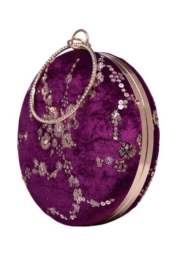 Buy_Nazaakat By Samara Singh_Purple Embroidery, Sequins Round Clutch Purse _Online_at_Aza_Fashions