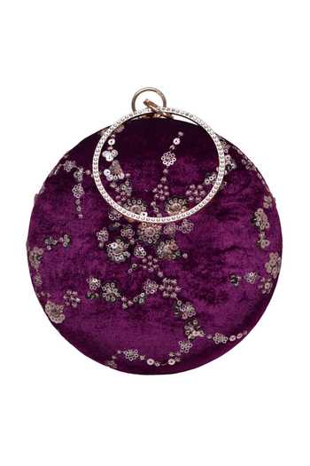 Shop_Nazaakat By Samara Singh_Purple Embroidery, Sequins Round Clutch Purse _Online_at_Aza_Fashions
