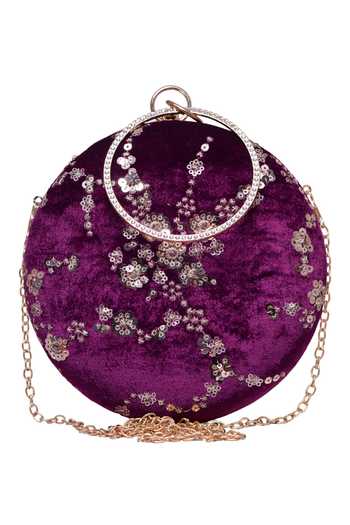 Nazaakat By Samara Singh Sequin Embroidered Round Clutch Purse 