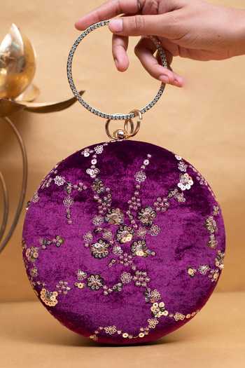 Nazaakat By Samara Singh Sequin Embroidered Round Clutch Purse 