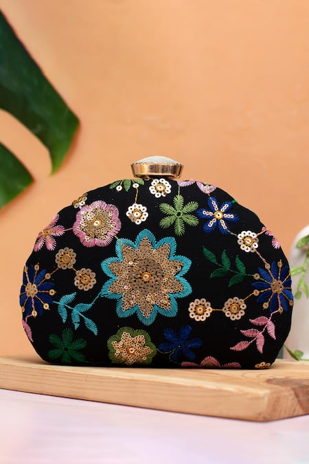 Nazaakat By Samara Singh Embroidered Black Clutch Purse 