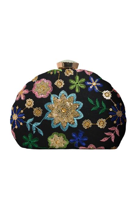 Buy_Nazaakat By Samara Singh_Black Embroidery, Sequins Clutch Purse _Online_at_Aza_Fashions