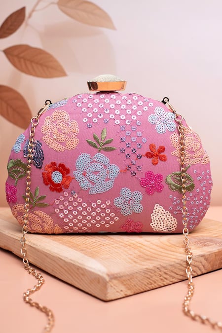 Nazaakat By Samara Singh Embroidered Pink Clutch Purse 