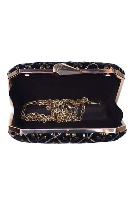 Nazaakat By Samara Singh Black Embroidery, Sequins Clutch Purse Online at Aza Fashions Nazaakat By Samara Singh_Black Embroidery, Sequins Clutch Purse _Online_at_Aza_Fashions
