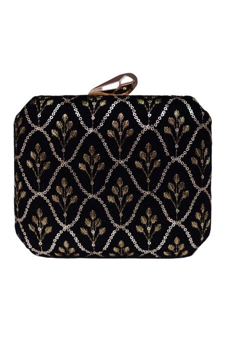 Shop Nazaakat By Samara Singh Black Embroidery, Sequins Clutch Purse Online at Aza Fashions Shop_Nazaakat By Samara Singh_Black Embroidery, Sequins Clutch Purse _Online_at_Aza_Fashions
