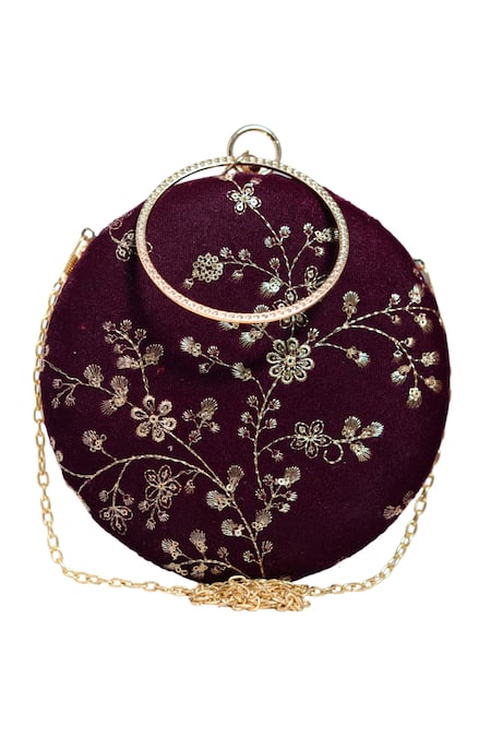 Nazaakat By Samara Singh Dark Maroon Embroidered Clutch Purse 