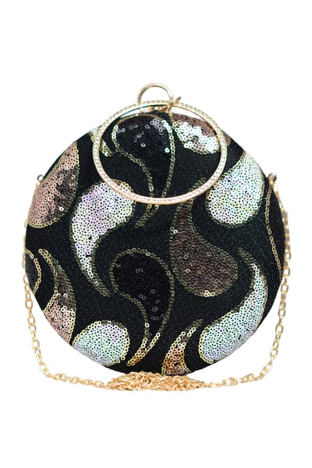 Nazaakat By Samara Singh Sequin Embellished Round Clutch Purse 