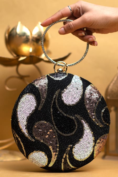 Nazaakat By Samara Singh Sequin Embellished Round Clutch Purse 
