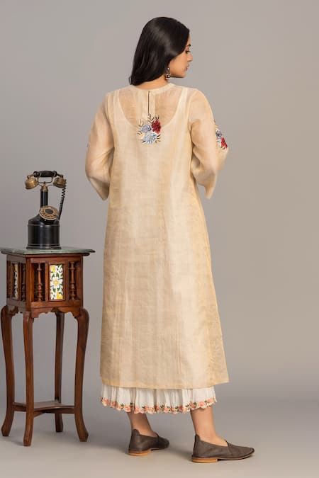Prama By Pratima Pandey Light Gold Embroidered Kurta 