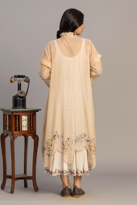 Prama By Pratima Pandey Light Gold Embroidered Kurta 