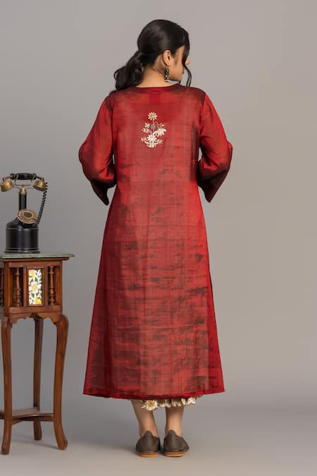 Prama By Pratima Pandey Wine Red Embroidered Tunic 