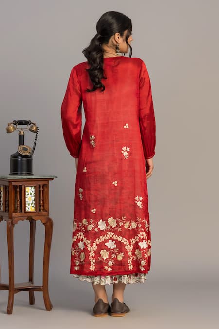 Prama By Pratima Pandey Red Tissue Chanderi Tunic 