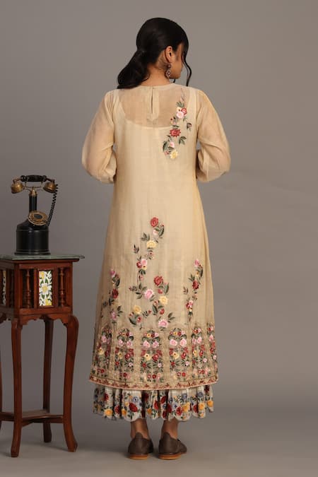 Prama By Pratima Pandey Light Gold Floral Embroidered Tunic 