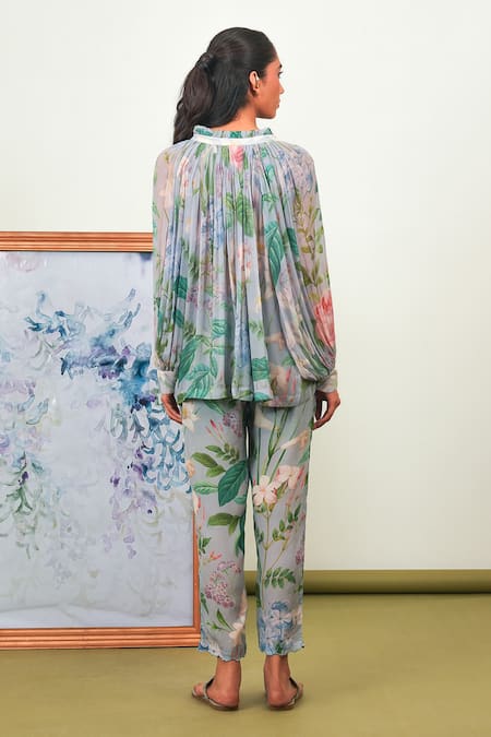 Sage Saga Holly Chiffon Printed Shirt & Pant Set 