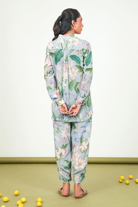 Sage Saga Holly Leaf Print Shirt With Pant 