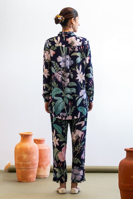 Sage Saga Flower Print Shirt With Pant 