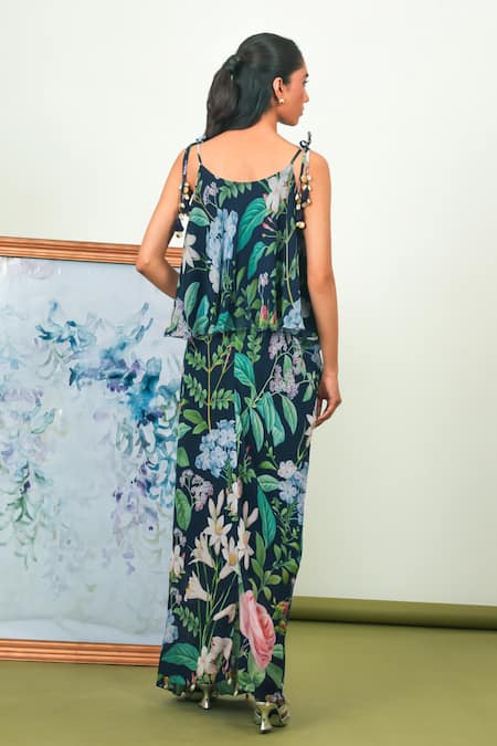 Sage Saga Floral Print Top & Dhoti Skirt Set 