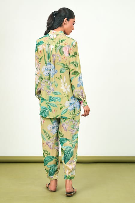 Sage Saga Zinnia Floral Print Shirt & Pant Set 