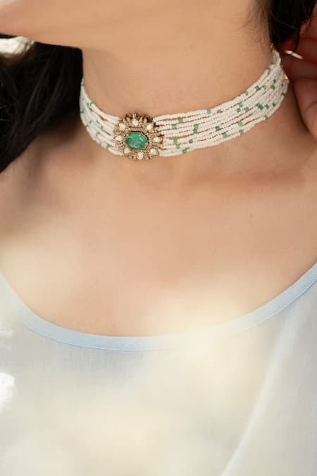 Do Taara Green Polki Mint Choker Online at Aza Fashions Do Taara_Green Polki Mint Choker _Online_at_Aza_Fashions