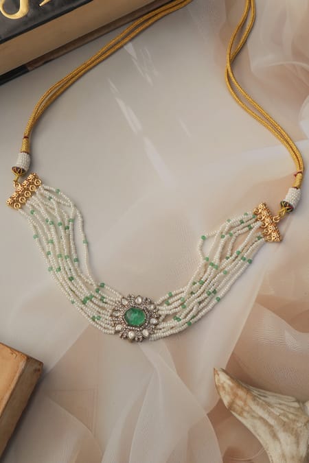 Shop Do Taara Green Polki Mint Choker at Aza Fashions Shop_Do Taara_Green Polki Mint Choker _at_Aza_Fashions