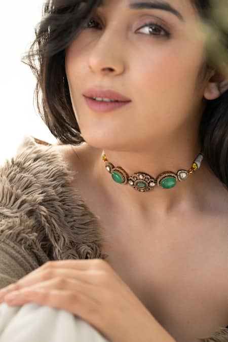 Do Taara Floral Mint Polki Necklace 