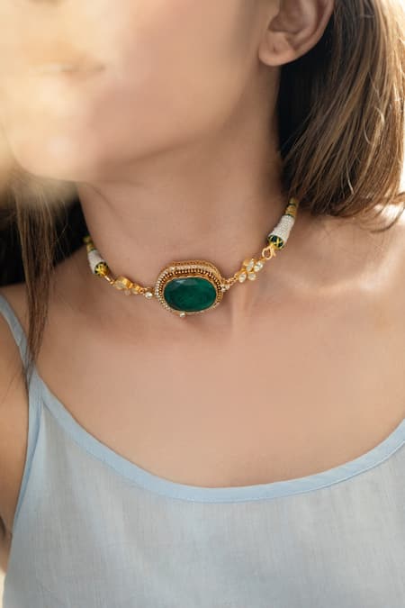 Buy_Do Taara_Green Kundan Choker Necklace _Online_at_Aza_Fashions