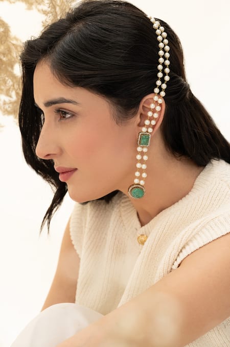 Do Taara Statement Mint Pearl Earrings