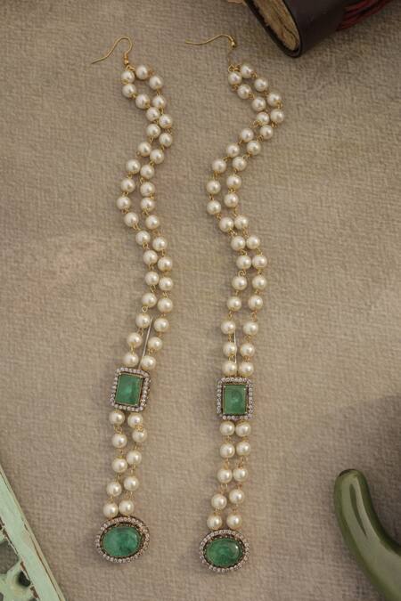 Do Taara_Green Pearls, Stones Statement Mint Earrings _Online_at_Aza_Fashions