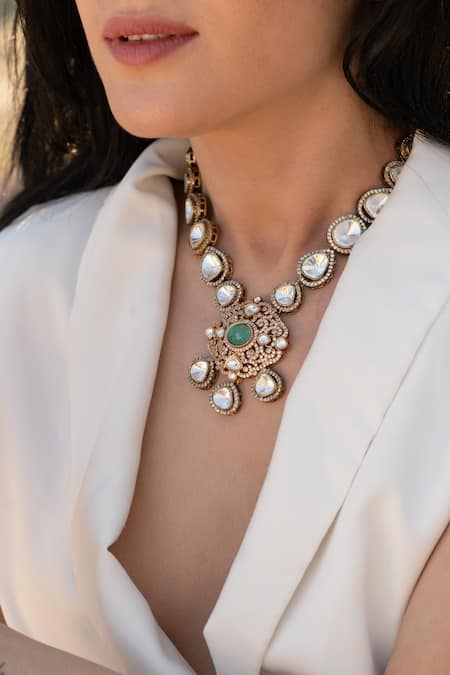 Do Taara Green Mint Polki Necklace Online at Aza Fashions Do Taara_Green Mint Polki Necklace _Online_at_Aza_Fashions