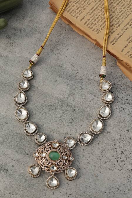 Shop Do Taara Green Mint Polki Necklace Online at Aza Fashions Shop_Do Taara_Green Mint Polki Necklace _Online_at_Aza_Fashions